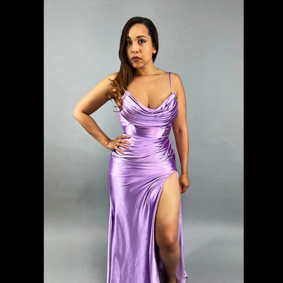 Purple High Split Formal Gown - Picture 3 of 4